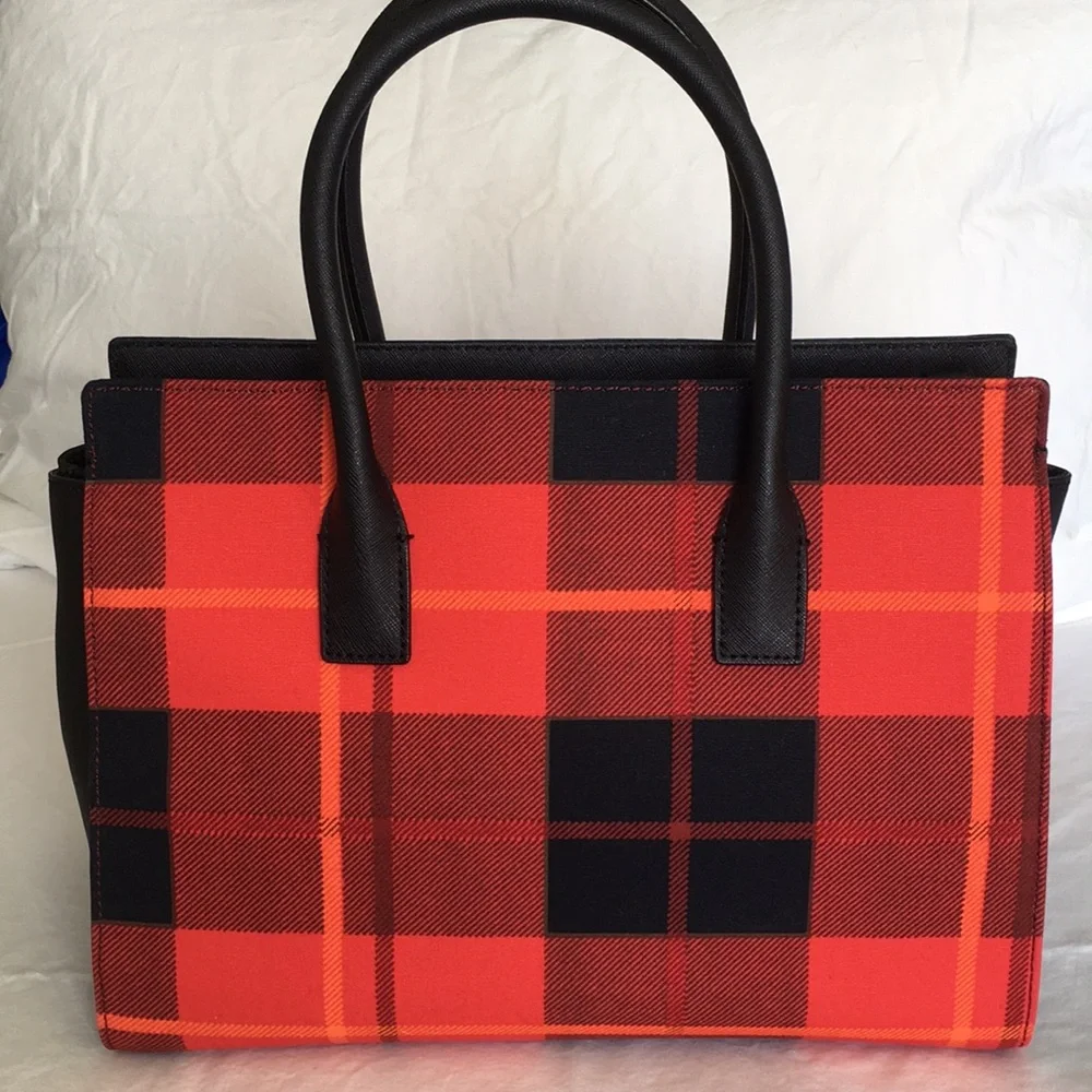 NWOT Kate Spade Cameron Street Plaid Candace Leather Satchel Bag - Picture 2 of 16